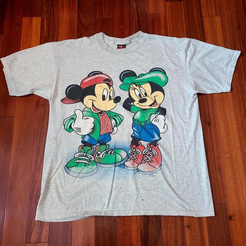 Vintage 90s Mickey-unlimited AOP Men's XL Grey T-shirt Grunge Goth Skater